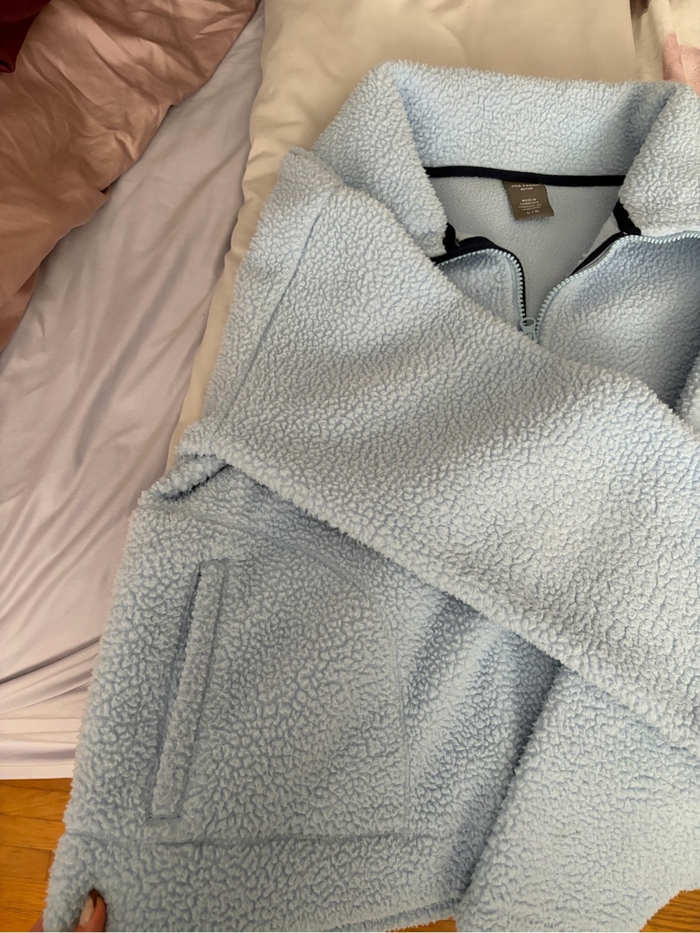 Joe Fresh Baby Blue Teddy Zip-Up Jacket with Contrast Trim - Picture 3 of 3